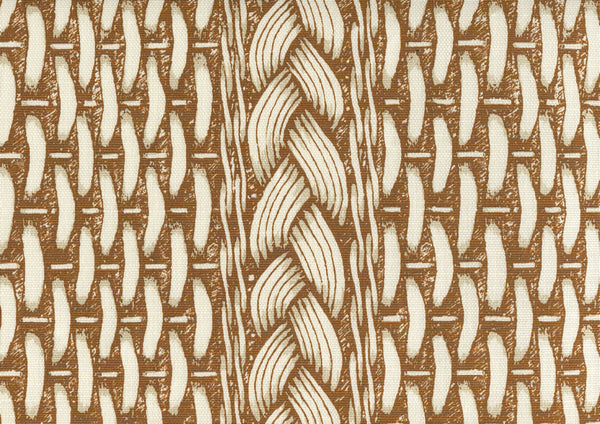 Newport Rattan Burnt Sienna Screen Printed - White Fabric | China Seas