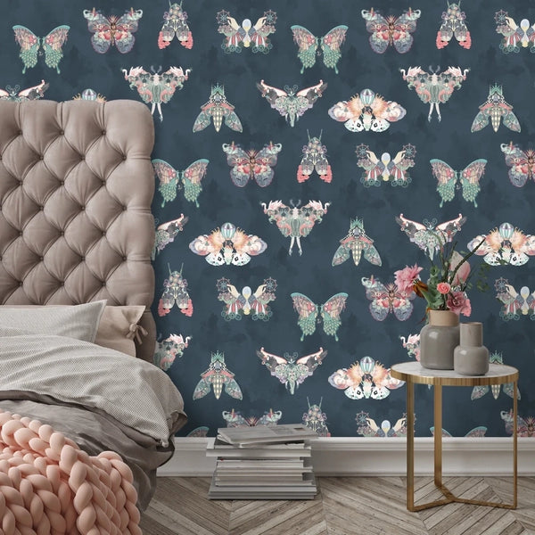 Butterfly Effect Green Multi - Light Blue Wallcovering | Brand McKenzie