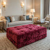 Crushed Velvet Texture Crimson Crush Upholstered Ottoman | Architectural Fabrics