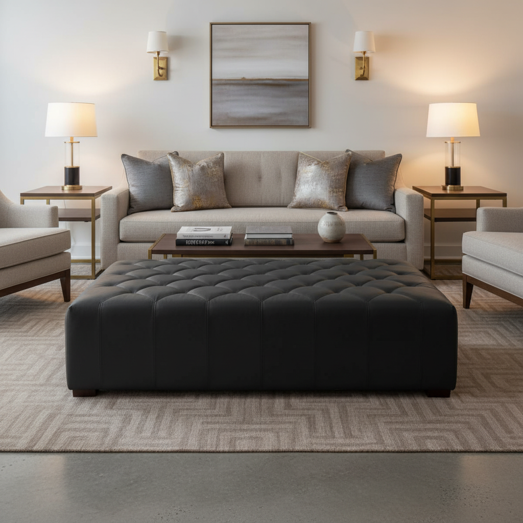 Tyrell Bay - Black Upholstered Ottoman | Architectural Fabrics