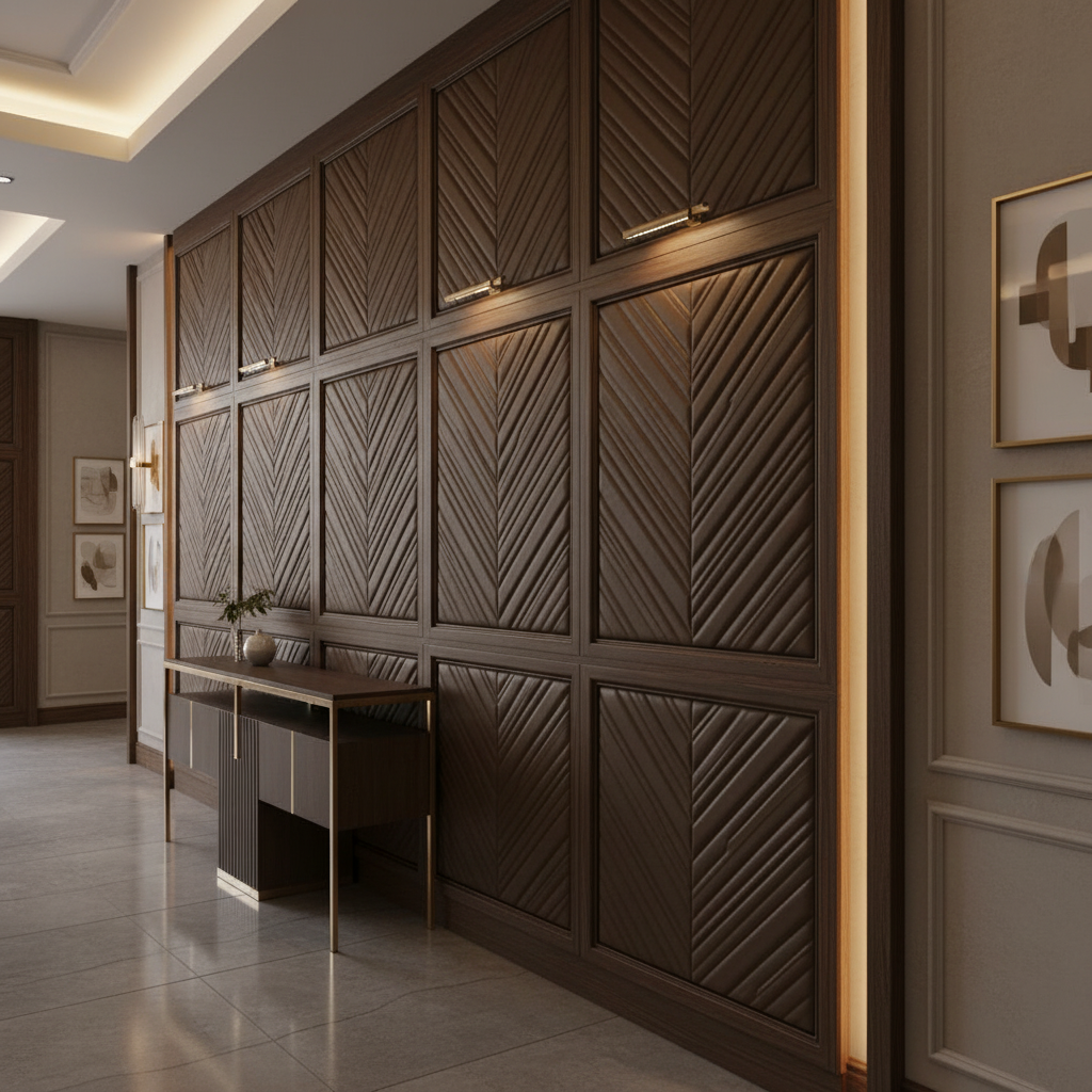 Channel Chevron Stitch Rich Umber Upholstered Wall Panel | Architectural Fabrics