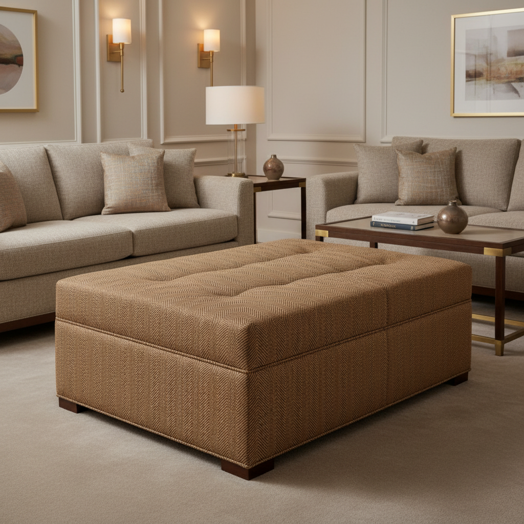 Acoustic - Bronze Chevron Performance Vinyl Upholstered Ottoman | Architectural Fabrics
