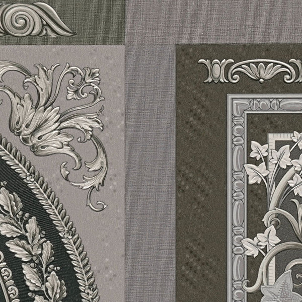 Versace Silver Tile Grey, Black Wallcovering | Versace