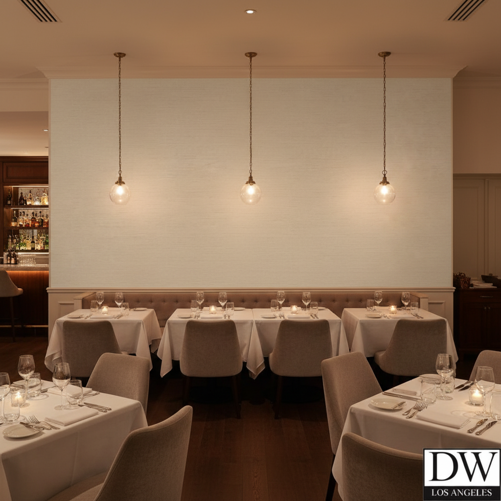 Marseilles Vinyl | Hollywood Wallcoverings - Restaurant Dining commercial room setting