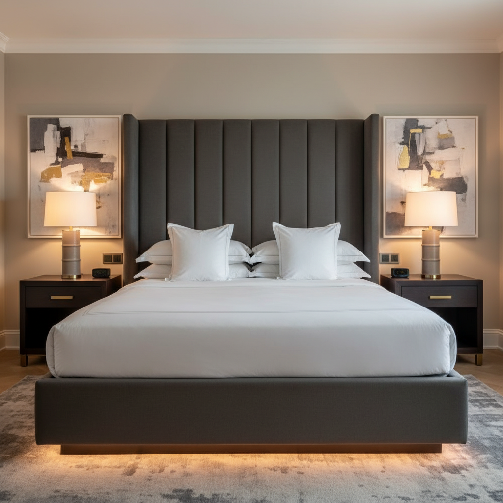 Smooth Matte Texture Deep Charcoal Upholstered Headboard | Architectural Fabrics