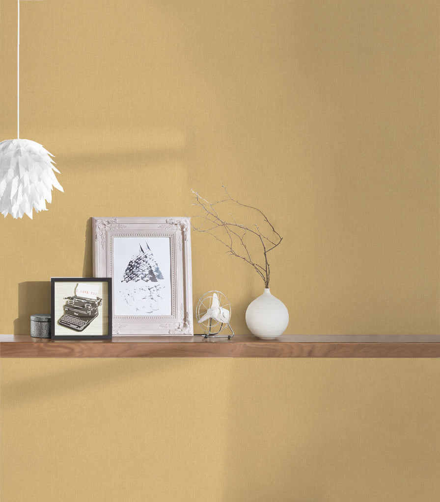 Golden Plain Wallcovering With Fine Glitter Threads - Gold, Cream Wallcovering | Versace