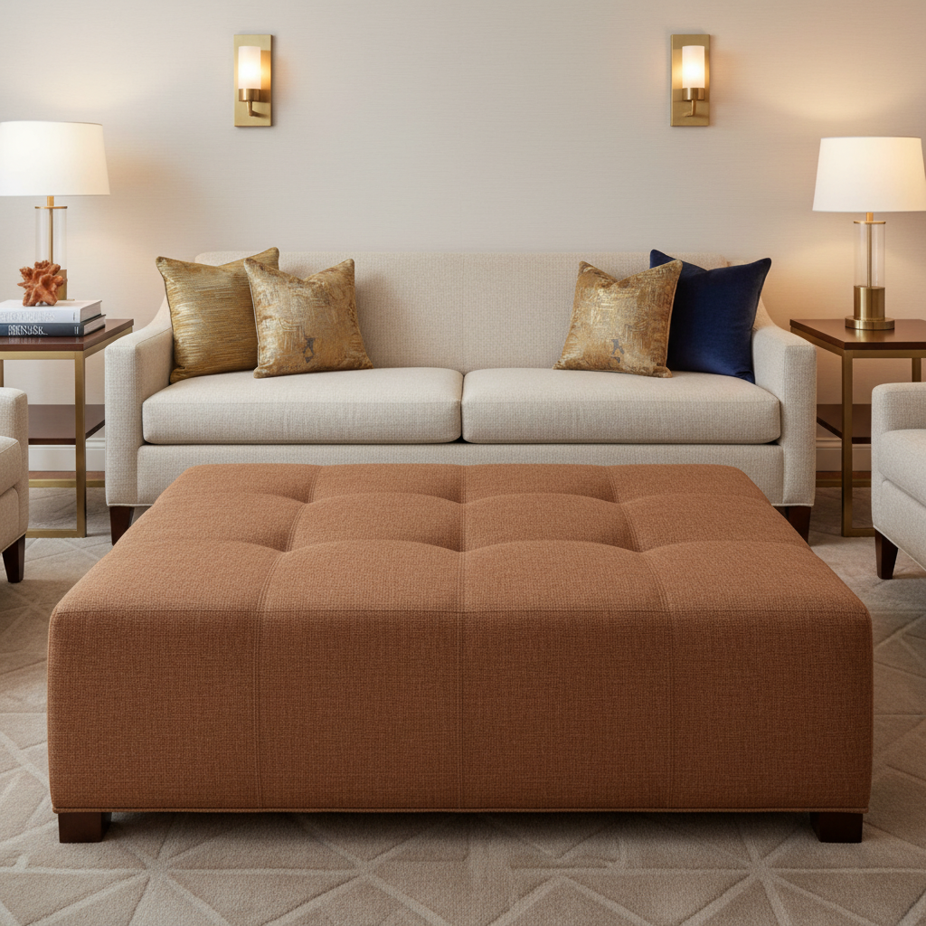 Woven Crosshatch Texture Russet Brown Upholstered Ottoman | Architectural Fabrics