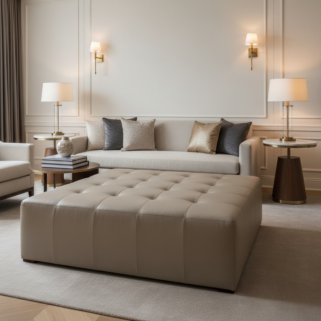 Luxury Cay - Gravel Upholstered Ottoman | Architectural Fabrics
