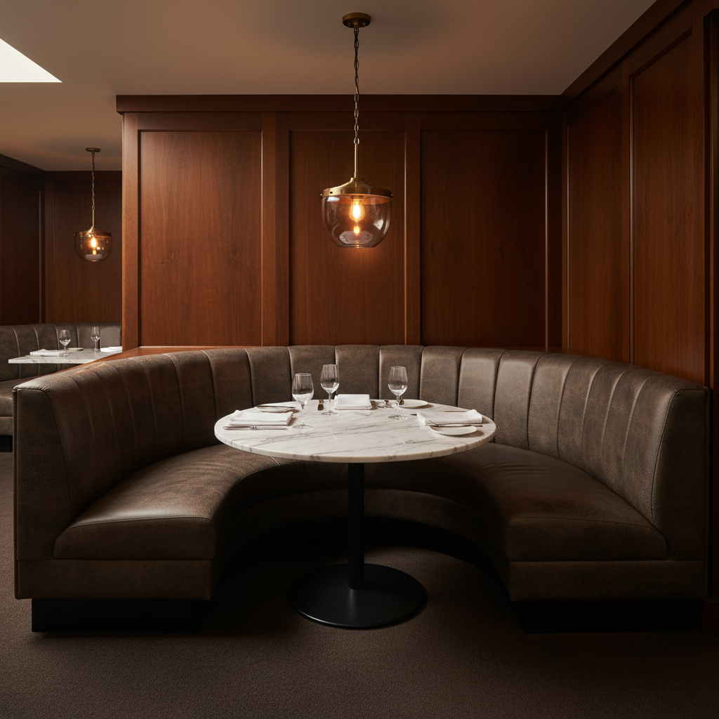 Alamo - Cocoa Bean Performance Vinyl Upholstered Banquette | Architectural Fabrics