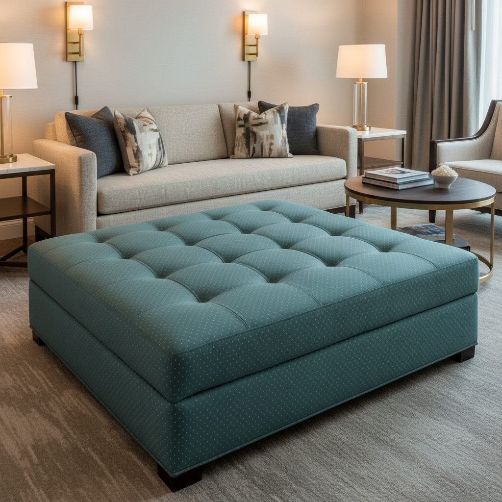 Analog - Teal Mist Etched Polyurethane Upholstered Ottoman | Architectural Fabrics