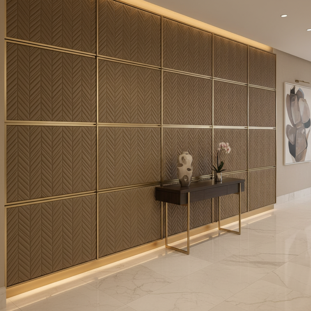 Channel Chevron Tufting Mushroom Taupe Upholstered Wall Panel | Architectural Fabrics