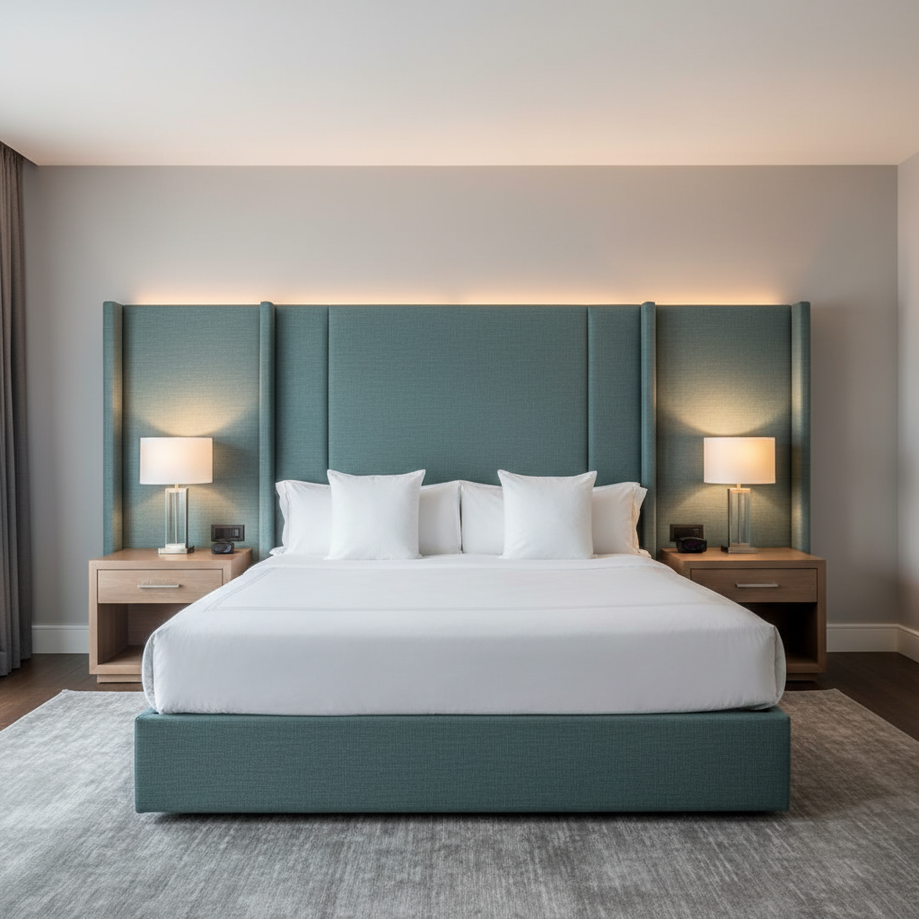 Fine Woven Texture Teal Lagoon Upholstered Headboard | Architectural Fabrics