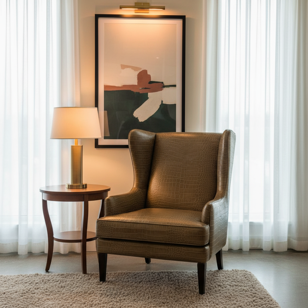 Embossed Reptile Scale Olive Brown Upholstered Chair | Architectural Fabrics