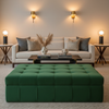 Ultrasuede  Fern  Green Upholstered Ottoman | Ultrasuede Upholstery