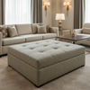 Woven Chevron Texture Slate Beige Upholstered Ottoman | Architectural Fabrics