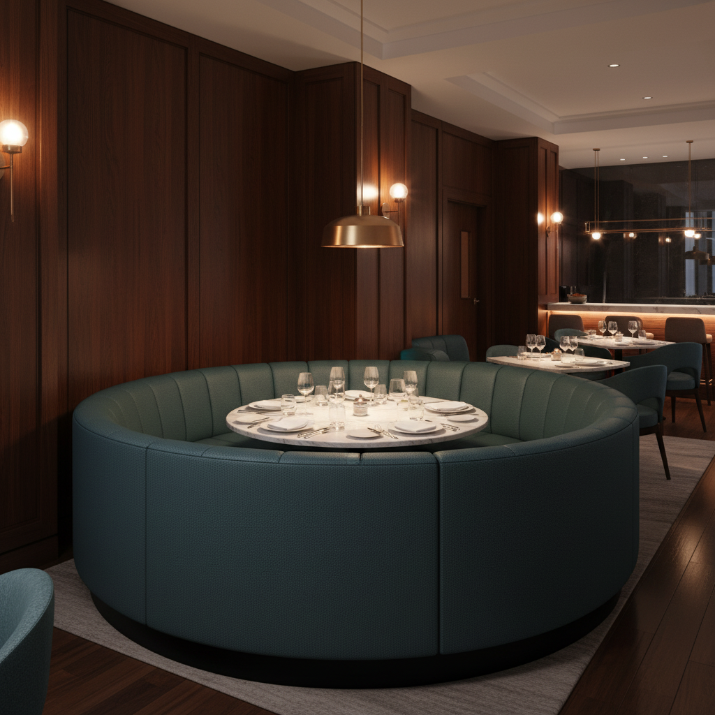 Fine Pebble Grain Deep Teal Upholstered Banquette | Architectural Fabrics
