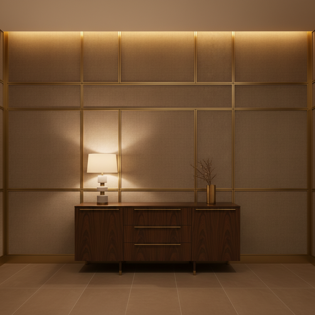Brushed Linen Weave Mushroom Taupe Upholstered Wall Panel | Architectural Fabrics