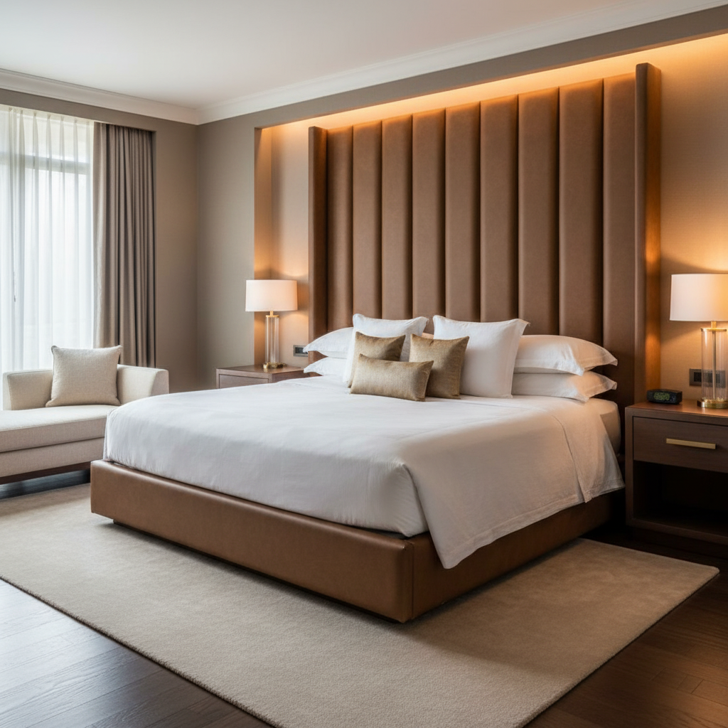 Fine Pebble Grain Warm Chestnut Upholstered Headboard | Architectural Fabrics