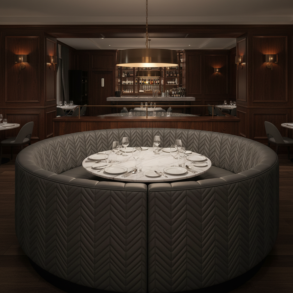 Channel Chevron Stitch Dark Graphite Upholstered Banquette | Architectural Fabrics