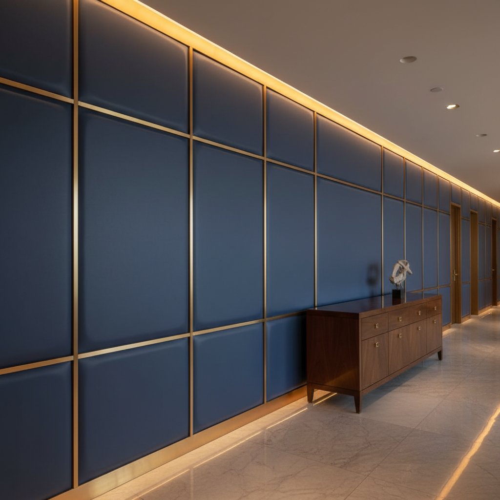 Algiers - Slate Blue Performance Vinyl Upholstered Wall Panel | Architectural Fabrics