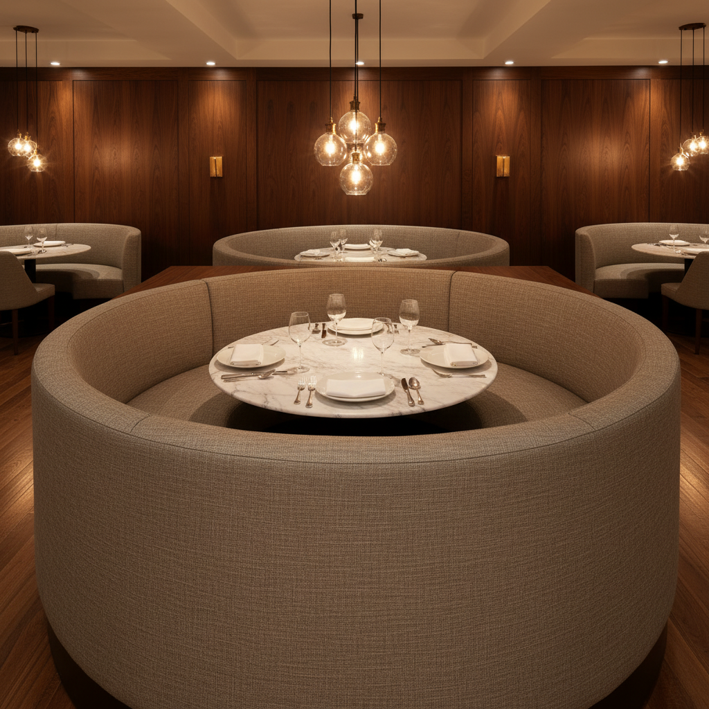 Aspect - Taupe Linen Performance Polyurethane Upholstered Banquette | Architectural Fabrics