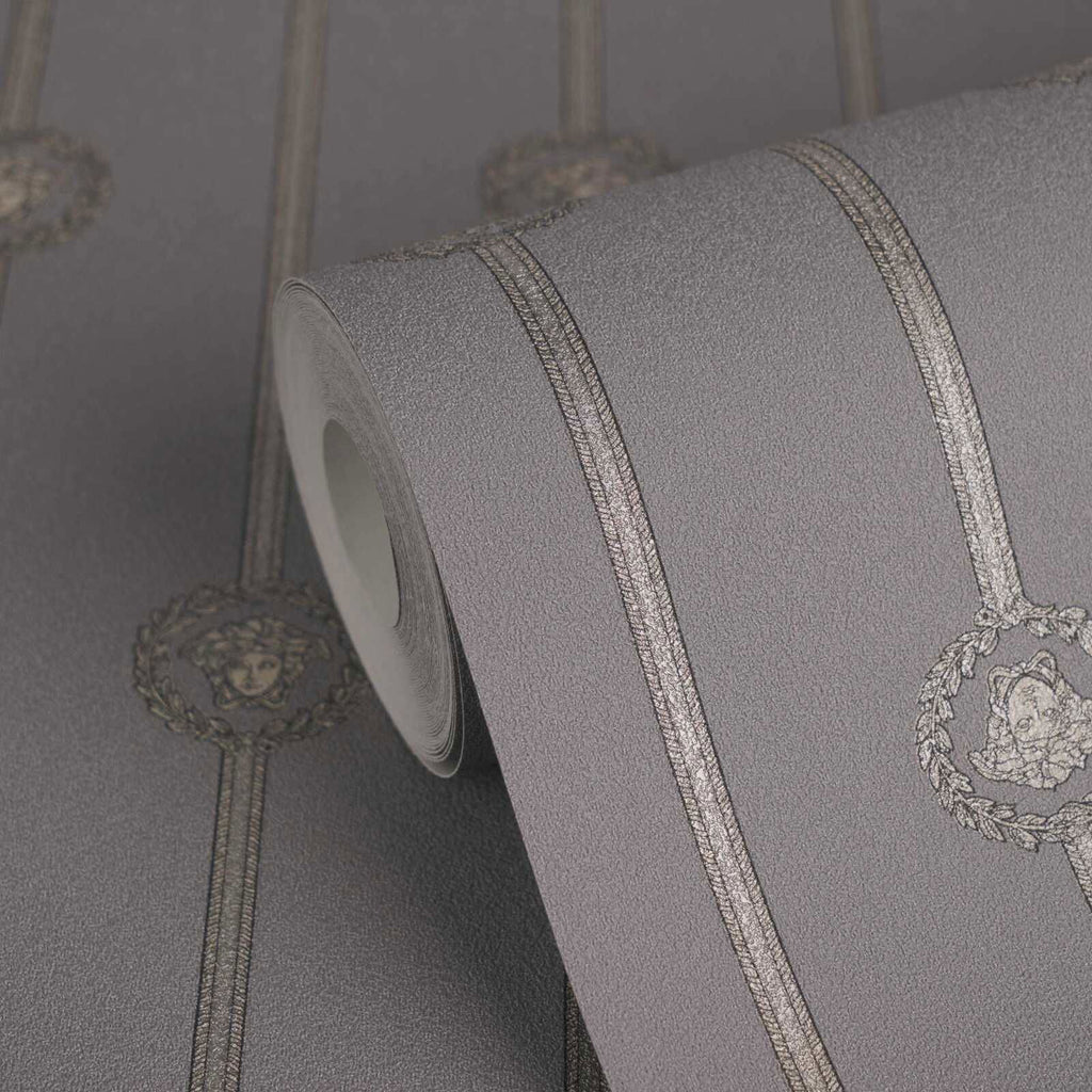 I Love Baroque Medusa Stripe Mauve Versace Home Wallcovering