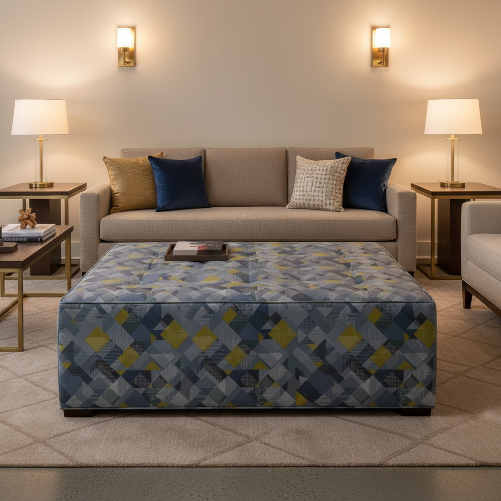Trellis Bay - Limeade Upholstered Ottoman | Architectural Fabrics