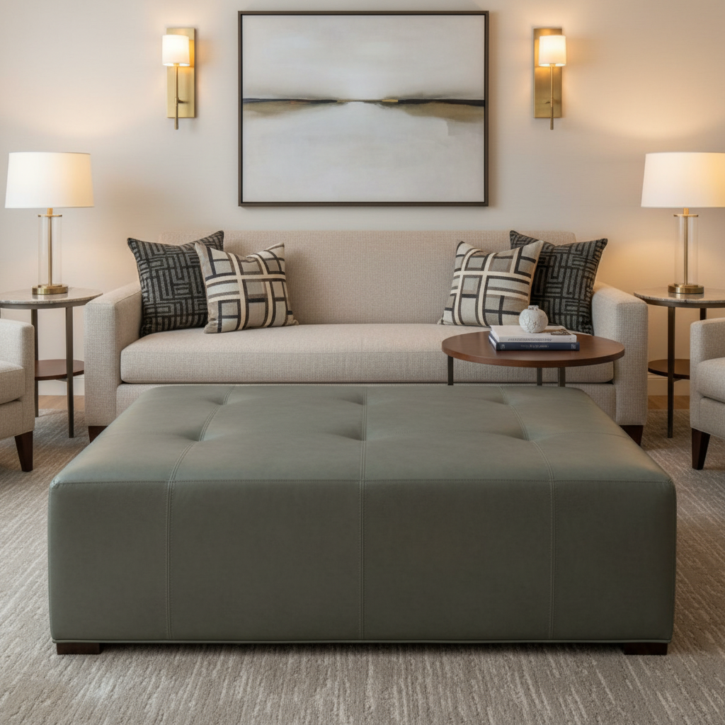 Runaway Bay - Forest Upholstered Ottoman | Architectural Fabrics