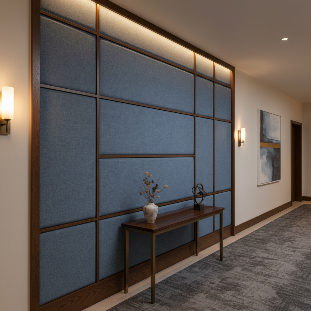 Fine Pebble Grain Denim Blue Upholstered Wall Panel | Architectural Fabrics
