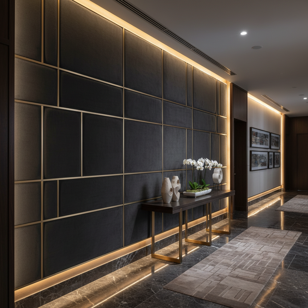 Ultrasuede  Charcoal  Black, Grey Upholstered Wall Panel | Ultrasuede Upholstery