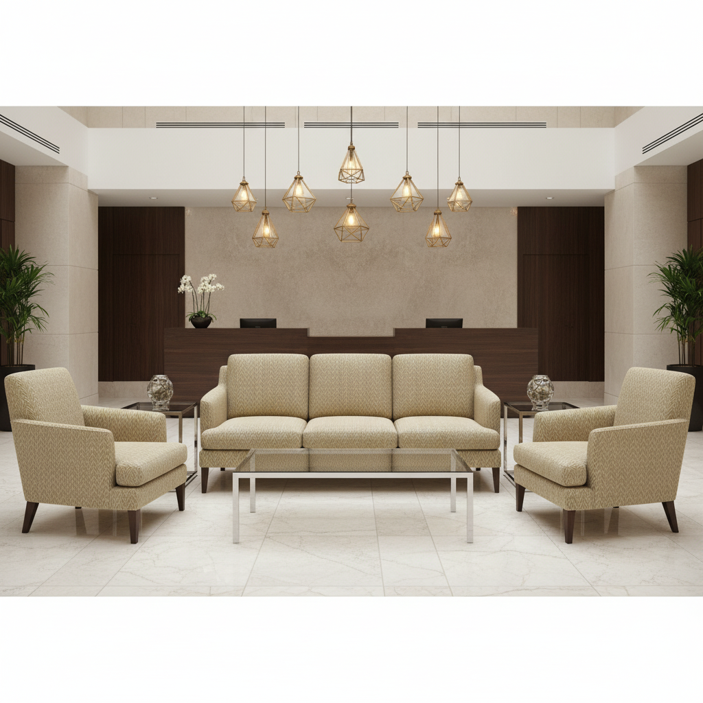 Woven Chevron Texture Oatmeal Beige Upholstered Sofa | Architectural Fabrics