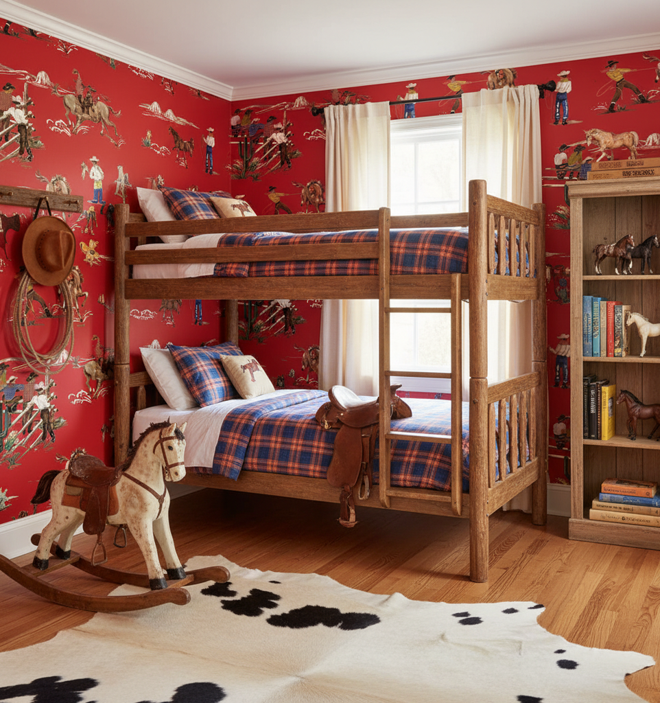 The Original Yeeha 1950's Cowboy - Red Baron Mid-Century Modern | Architectural Wallcoverings - Boys Bedroom Room Setting