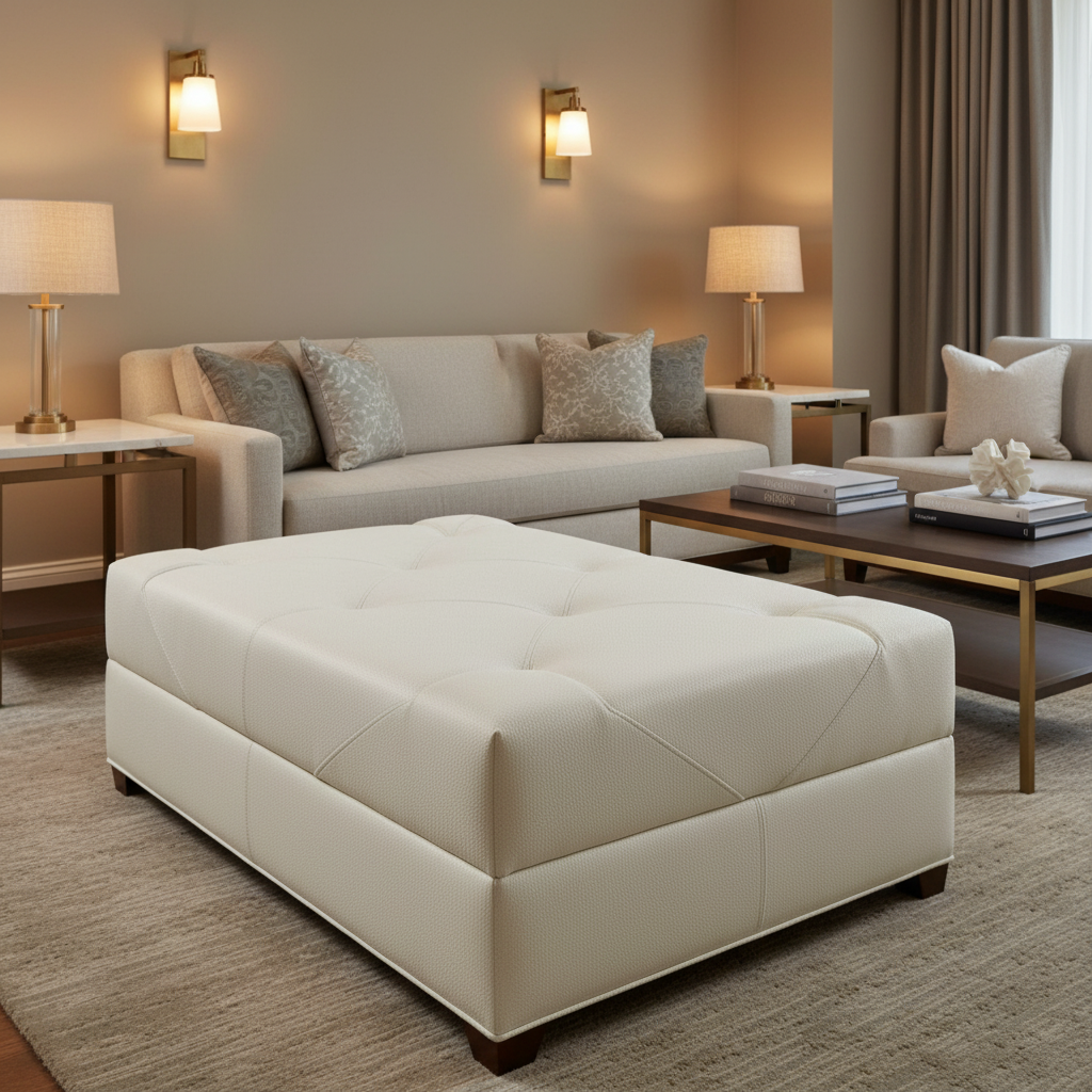 Aire Pebbled - Chalk Breathable Polyurethane Upholstered Ottoman | Architectural Fabrics