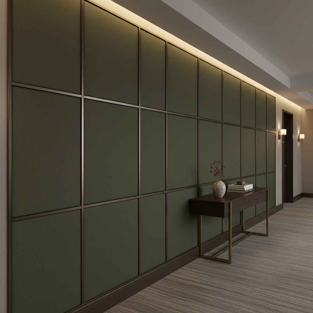 Smooth Pebble Grain Deep Olive Upholstered Wall Panel | Architectural Fabrics