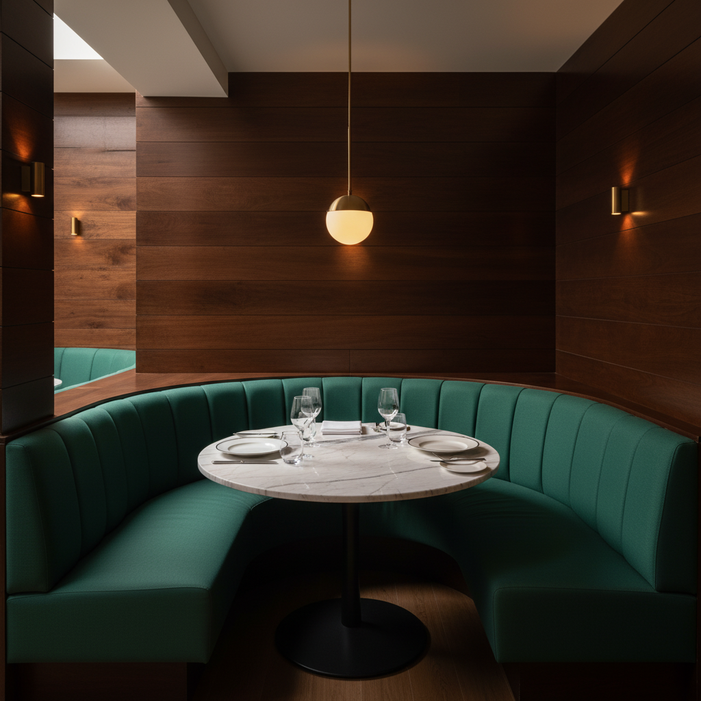Fine Velvet Texture Deep Emerald Upholstered Banquette | Architectural Fabrics