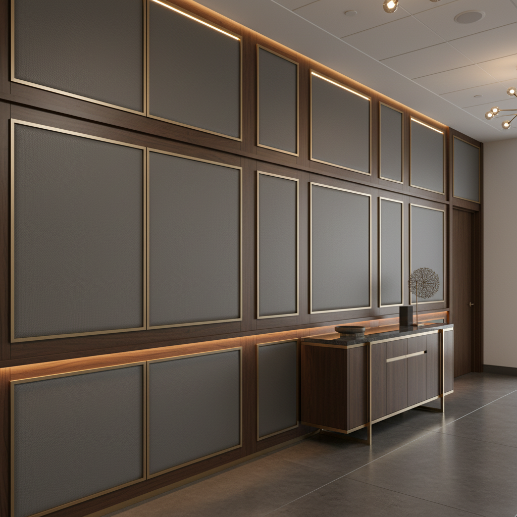 Fine Pebble Grain Charcoal Grey Upholstered Wall Panel | Architectural Fabrics
