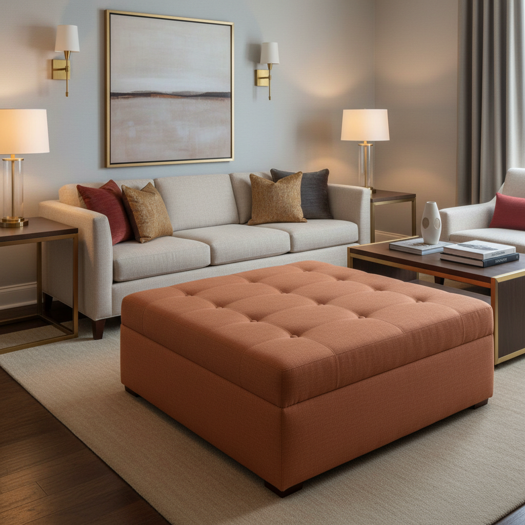 Smooth Matte Texture Ember Glow Upholstered Ottoman | Architectural Fabrics