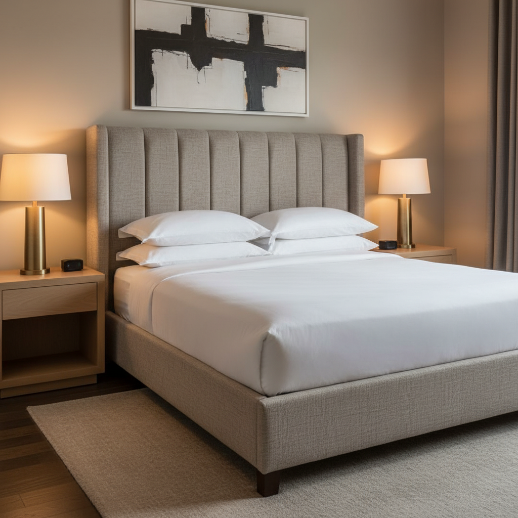 Brushed Linen Weave Soft Taupe Upholstered Headboard | Architectural Fabrics