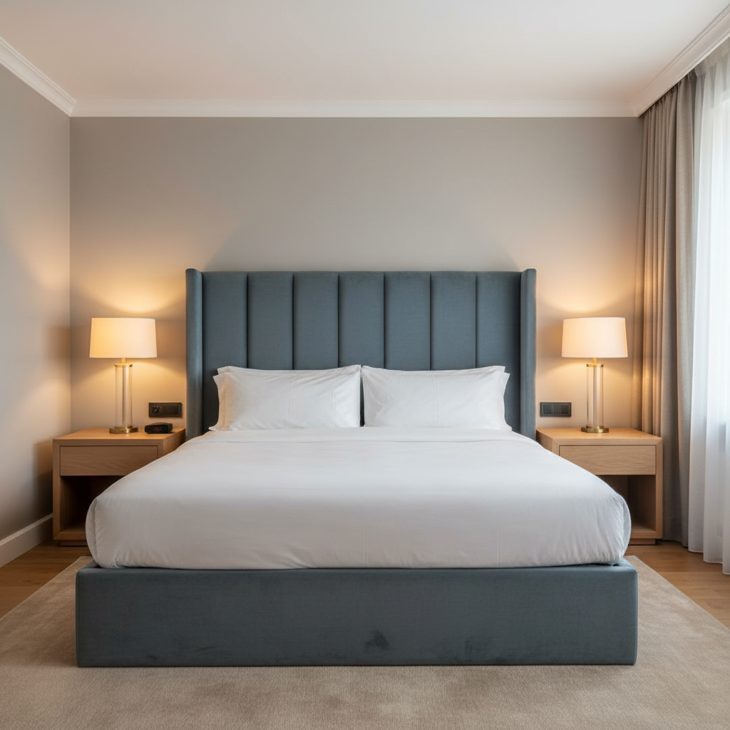 Smooth Solid Texture Slate Blue Upholstered Headboard | Architectural Fabrics