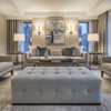 Ultrasuede Silver Grey Gray Upholstered Ottoman | Ultrasuede Upholstery