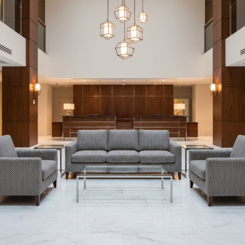 Chevron Woven Texture Slate Linen Upholstered Sofa | Architectural Fabrics