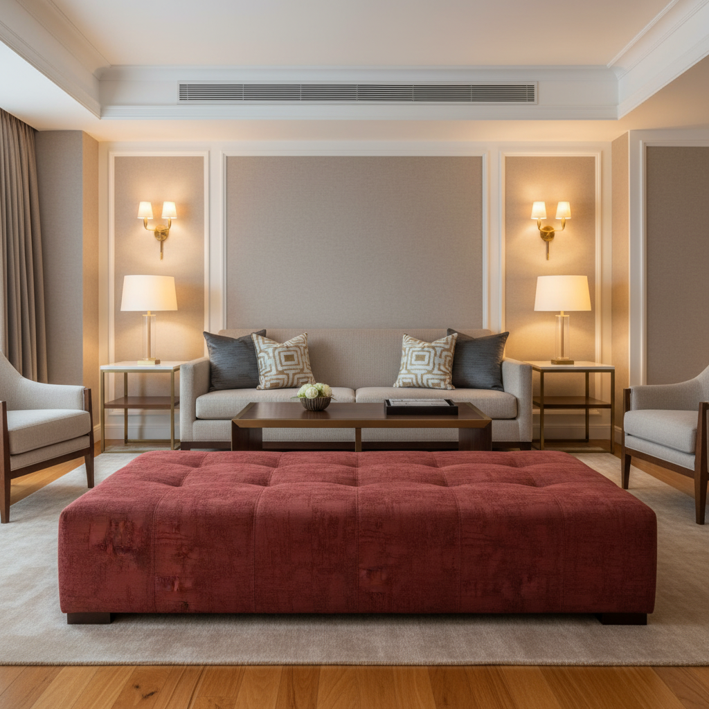 Turf Bay - Cherry Upholstered Ottoman | Architectural Fabrics