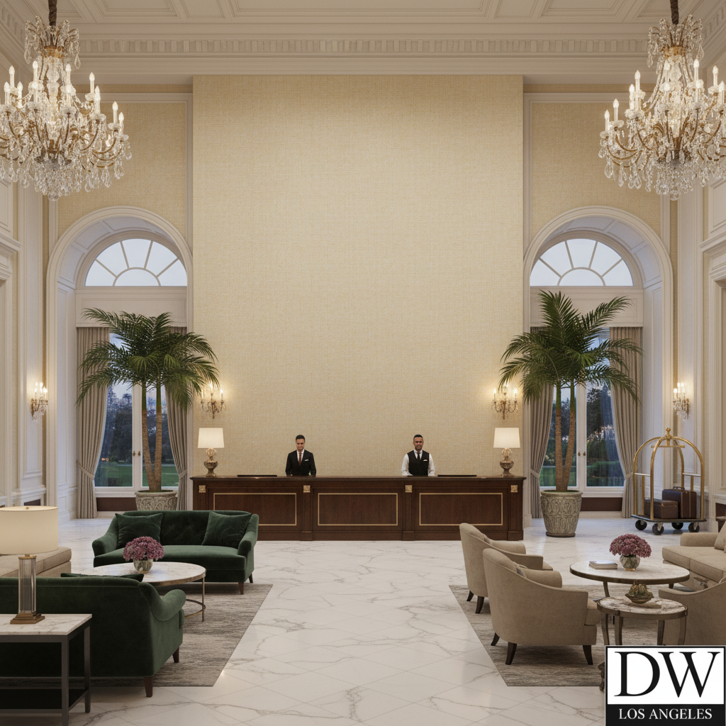 Marseilles Vinyl | Hollywood Wallcoverings - Hotel Lobby commercial room setting