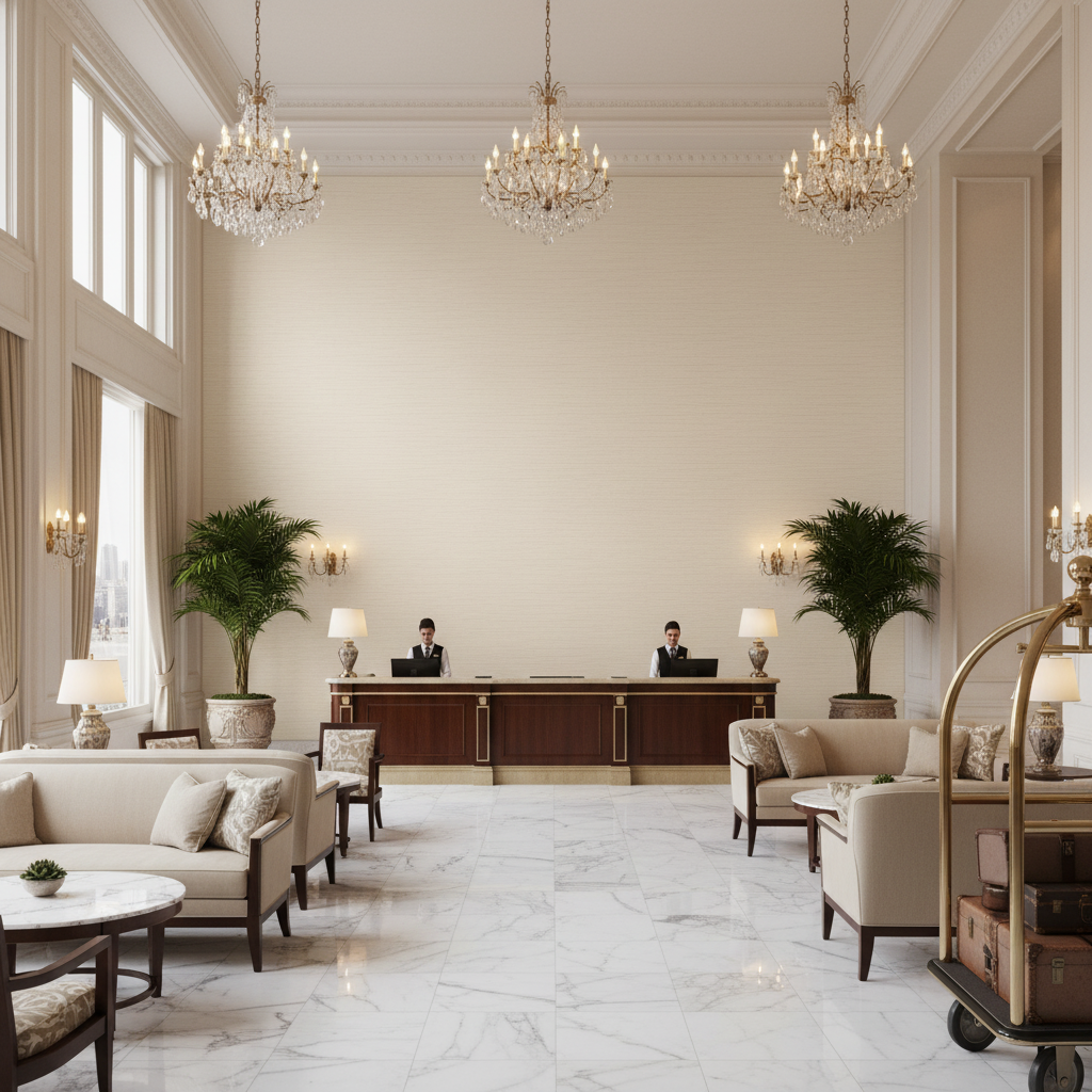 Marseilles Vinyl | Hollywood Wallcoverings - Hotel Lobby commercial room setting