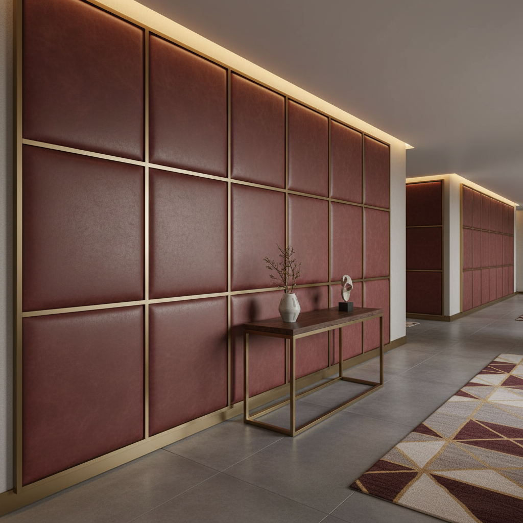 Smooth Leather Grain Rustic Burgundy Upholstered Wall Panel | Architectural Fabrics