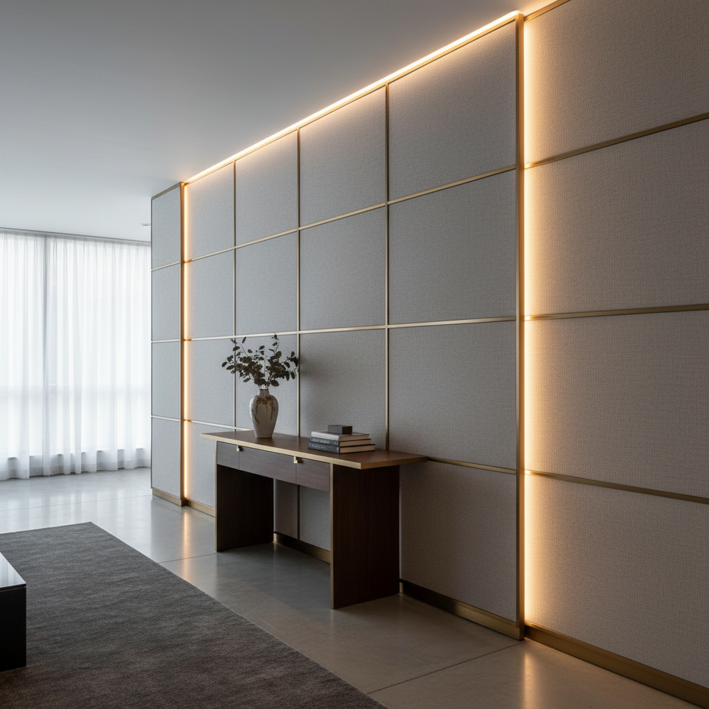 Smooth Pebble Grain Cool Gray Upholstered Wall Panel | Architectural Fabrics