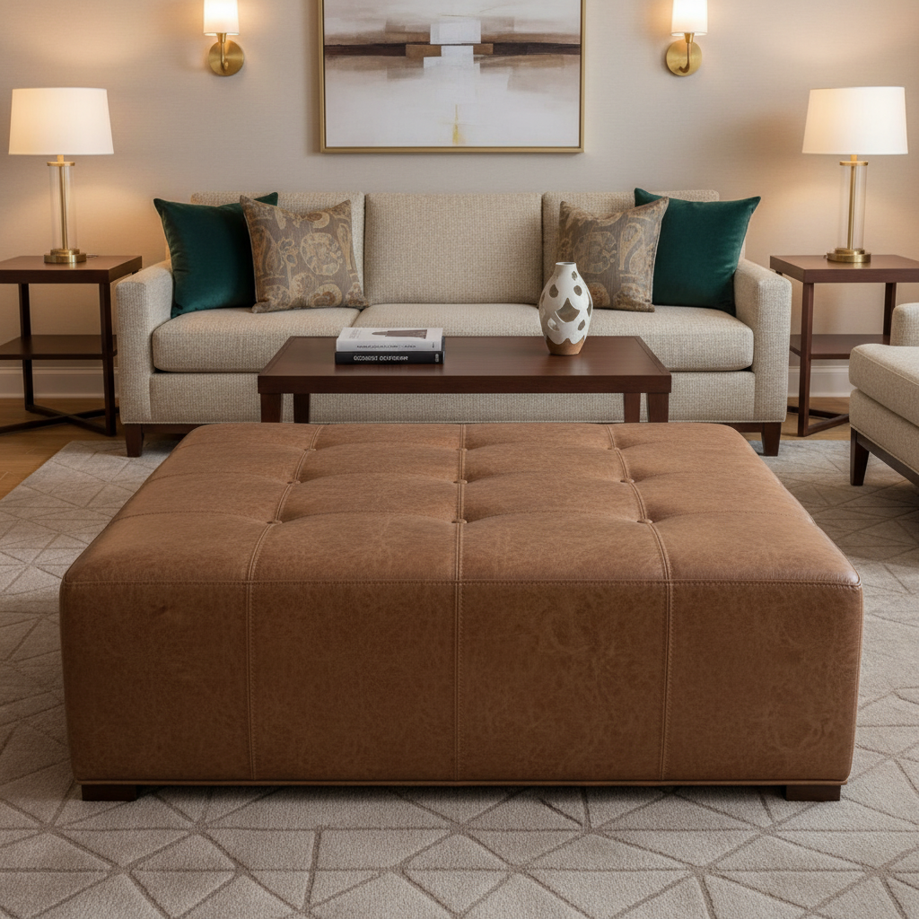 Aragon - Cocoa Bean Performance Vinyl Upholstered Ottoman | Architectural Fabrics
