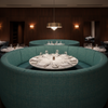 Woven Textured Grid Teal Patina Upholstered Banquette | Architectural Fabrics