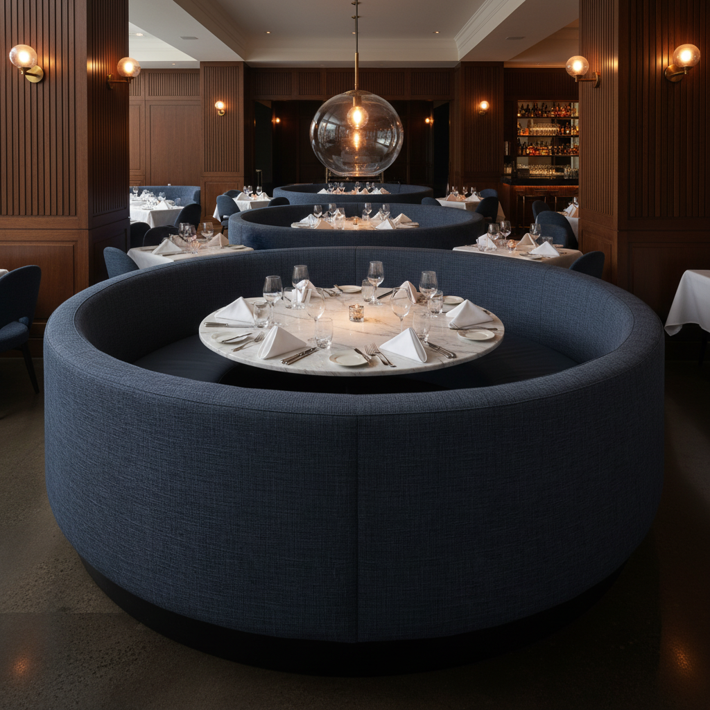 Linen Weave Texture Deep Indigo Upholstered Banquette | Architectural Fabrics