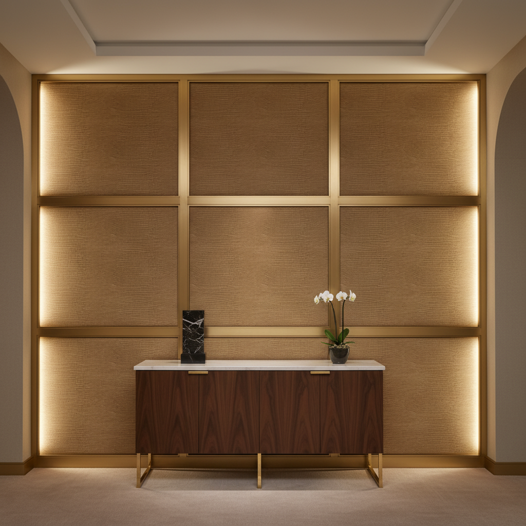 Silver Bank - Ochre Upholstered Wall Panel | Architectural Fabrics